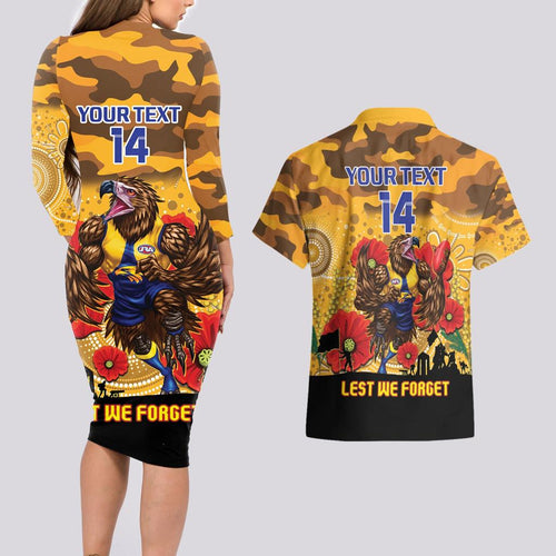 Custom Eagles Football ANZAC Couples Matching Long Sleeve Bodycon Dress and Hawaiian Shirt Gallipoli Camouflage With Poppies