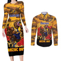 Custom Eagles Football ANZAC Couples Matching Long Sleeve Bodycon Dress and Long Sleeve Button Shirt Gallipoli Camouflage With Poppies