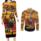 Custom Eagles Football ANZAC Couples Matching Long Sleeve Bodycon Dress and Long Sleeve Button Shirt Gallipoli Camouflage With Poppies