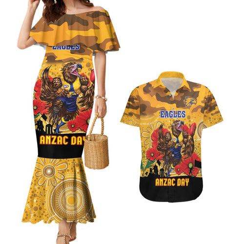 Custom Eagles Football ANZAC Couples Matching Mermaid Dress and Hawaiian Shirt Gallipoli Camouflage With Poppies