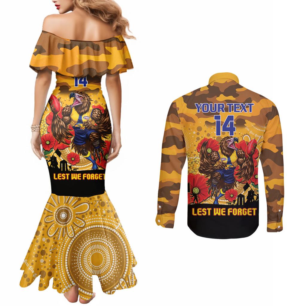 Custom Eagles Football ANZAC Couples Matching Mermaid Dress and Long Sleeve Button Shirt Gallipoli Camouflage With Poppies