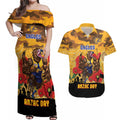 Custom Eagles Football ANZAC Couples Matching Off Shoulder Maxi Dress and Hawaiian Shirt Gallipoli Camouflage With Poppies