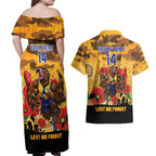 Custom Eagles Football ANZAC Couples Matching Off Shoulder Maxi Dress and Hawaiian Shirt Gallipoli Camouflage With Poppies