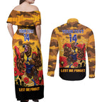 Custom Eagles Football ANZAC Couples Matching Off Shoulder Maxi Dress and Long Sleeve Button Shirt Gallipoli Camouflage With Poppies