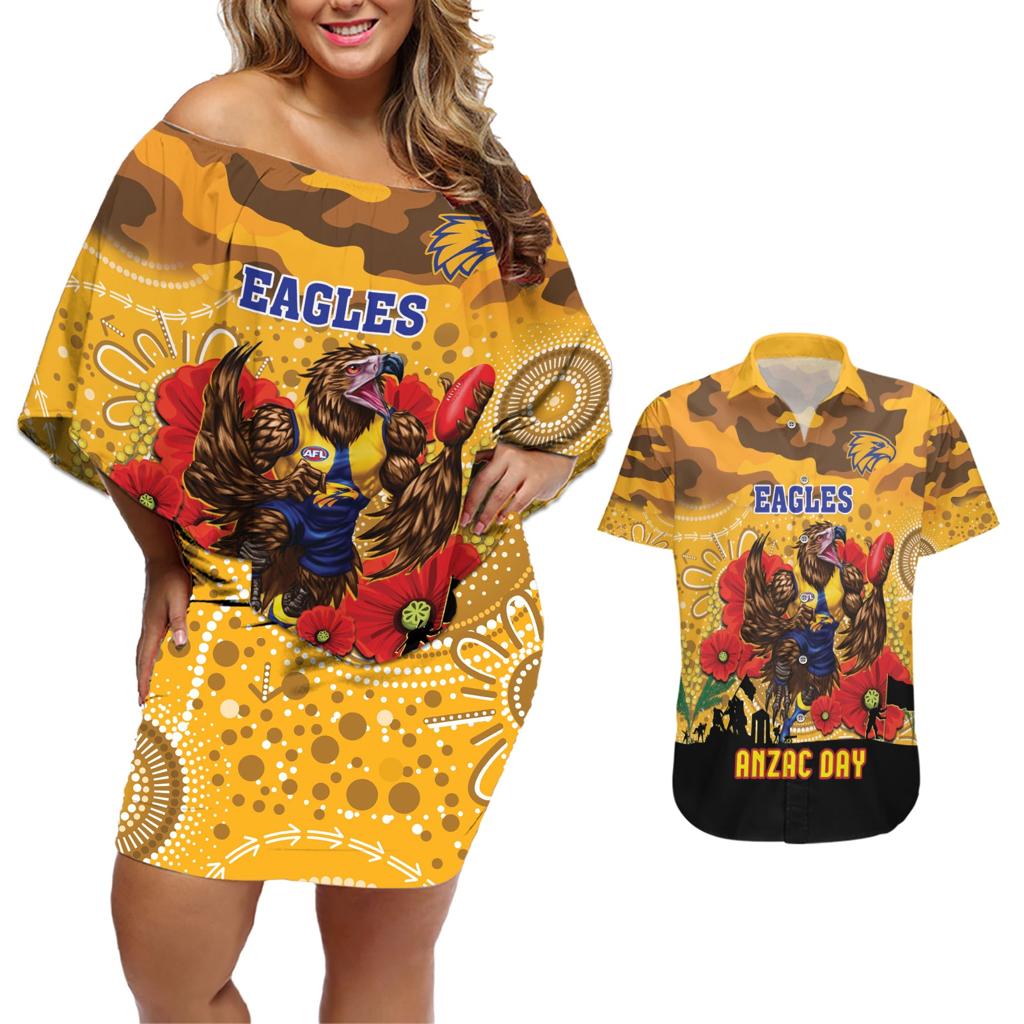 Custom Eagles Football ANZAC Couples Matching Off Shoulder Short Dress and Hawaiian Shirt Gallipoli Camouflage With Poppies