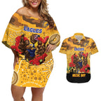 Custom Eagles Football ANZAC Couples Matching Off Shoulder Short Dress and Hawaiian Shirt Gallipoli Camouflage With Poppies