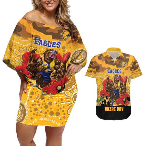 Custom Eagles Football ANZAC Couples Matching Off Shoulder Short Dress and Hawaiian Shirt Gallipoli Camouflage With Poppies