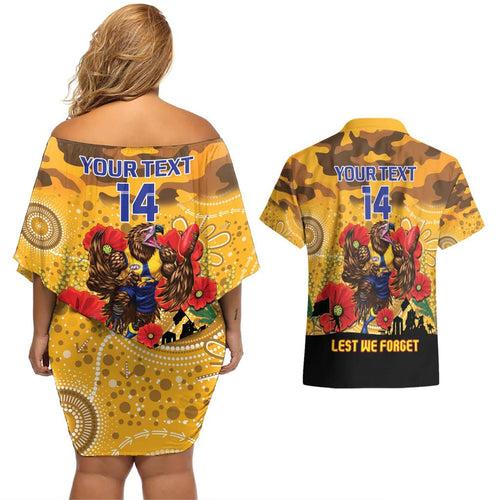 Custom Eagles Football ANZAC Couples Matching Off Shoulder Short Dress and Hawaiian Shirt Gallipoli Camouflage With Poppies