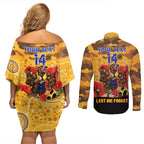 Custom Eagles Football ANZAC Couples Matching Off Shoulder Short Dress and Long Sleeve Button Shirt Gallipoli Camouflage With Poppies