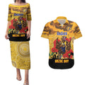 Custom Eagles Football ANZAC Couples Matching Puletasi and Hawaiian Shirt Gallipoli Camouflage With Poppies