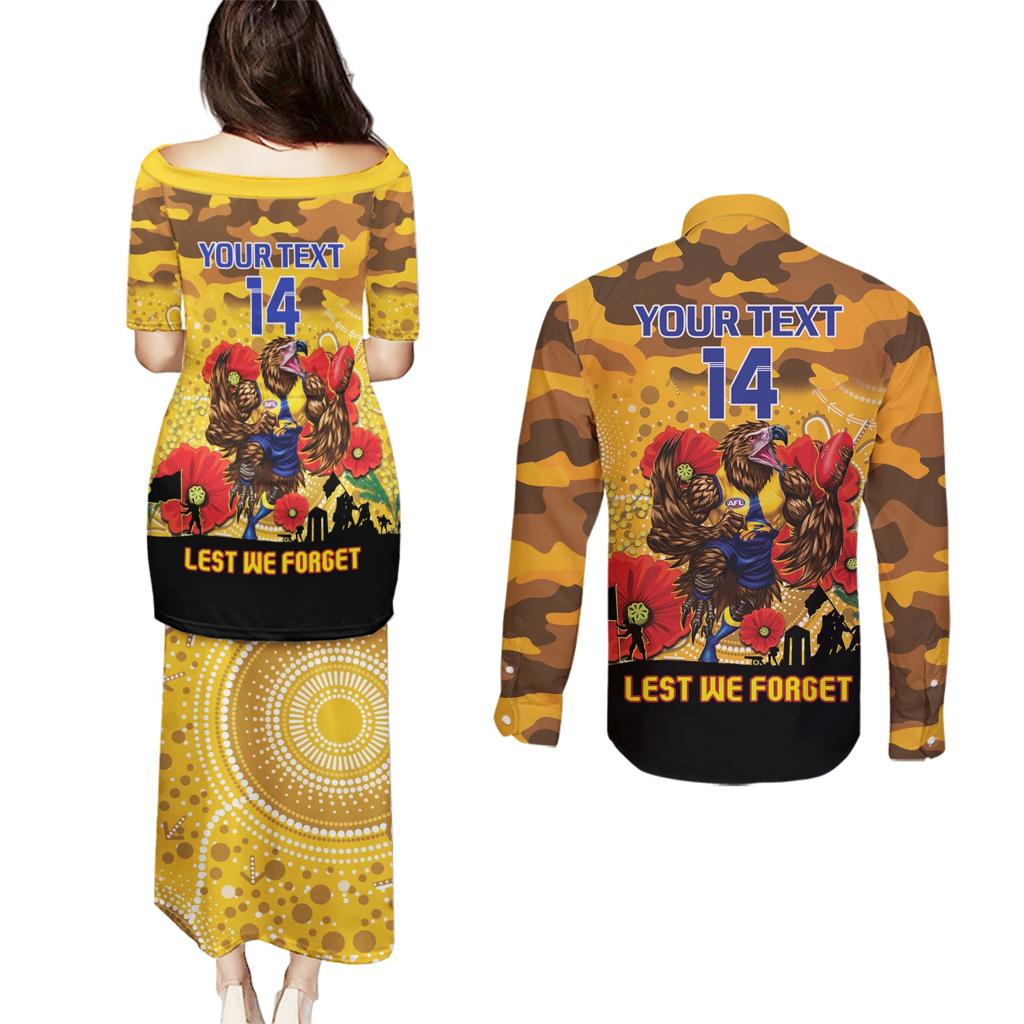 Custom Eagles Football ANZAC Couples Matching Puletasi and Long Sleeve Button Shirt Gallipoli Camouflage With Poppies