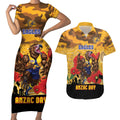 Custom Eagles Football ANZAC Couples Matching Short Sleeve Bodycon Dress and Hawaiian Shirt Gallipoli Camouflage With Poppies