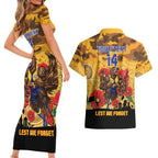 Custom Eagles Football ANZAC Couples Matching Short Sleeve Bodycon Dress and Hawaiian Shirt Gallipoli Camouflage With Poppies