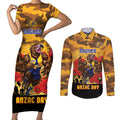 Custom Eagles Football ANZAC Couples Matching Short Sleeve Bodycon Dress and Long Sleeve Button Shirt Gallipoli Camouflage With Poppies
