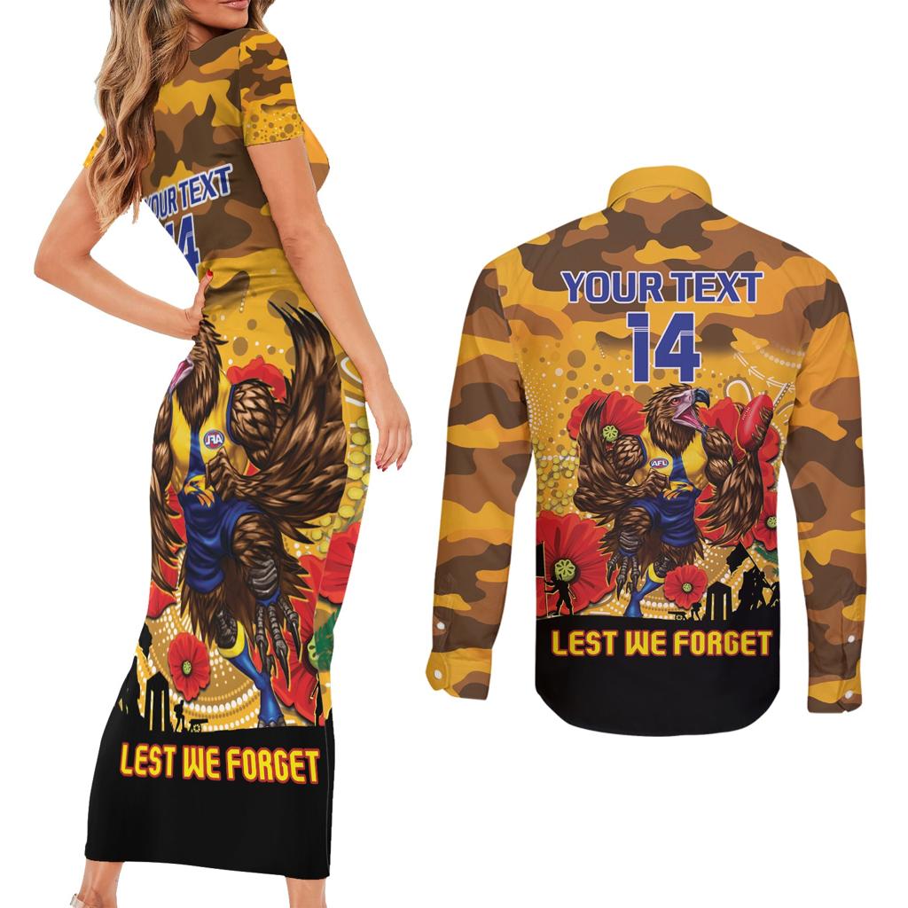 Custom Eagles Football ANZAC Couples Matching Short Sleeve Bodycon Dress and Long Sleeve Button Shirt Gallipoli Camouflage With Poppies