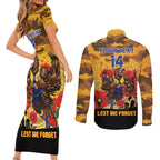 Custom Eagles Football ANZAC Couples Matching Short Sleeve Bodycon Dress and Long Sleeve Button Shirt Gallipoli Camouflage With Poppies