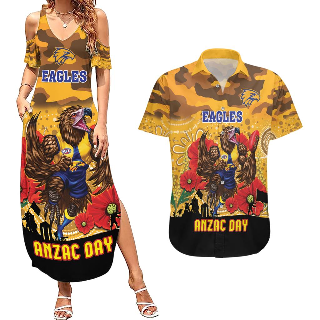 Custom Eagles Football ANZAC Couples Matching Summer Maxi Dress and Hawaiian Shirt Gallipoli Camouflage With Poppies
