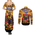 Custom Eagles Football ANZAC Couples Matching Summer Maxi Dress and Long Sleeve Button Shirt Gallipoli Camouflage With Poppies