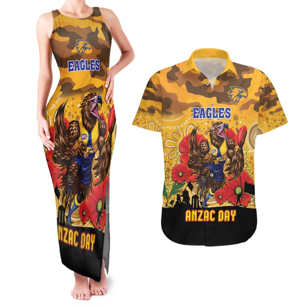 Custom Eagles Football ANZAC Couples Matching Tank Maxi Dress and Hawaiian Shirt Gallipoli Camouflage With Poppies