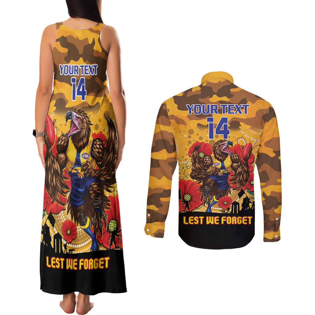 Custom Eagles Football ANZAC Couples Matching Tank Maxi Dress and Long Sleeve Button Shirt Gallipoli Camouflage With Poppies
