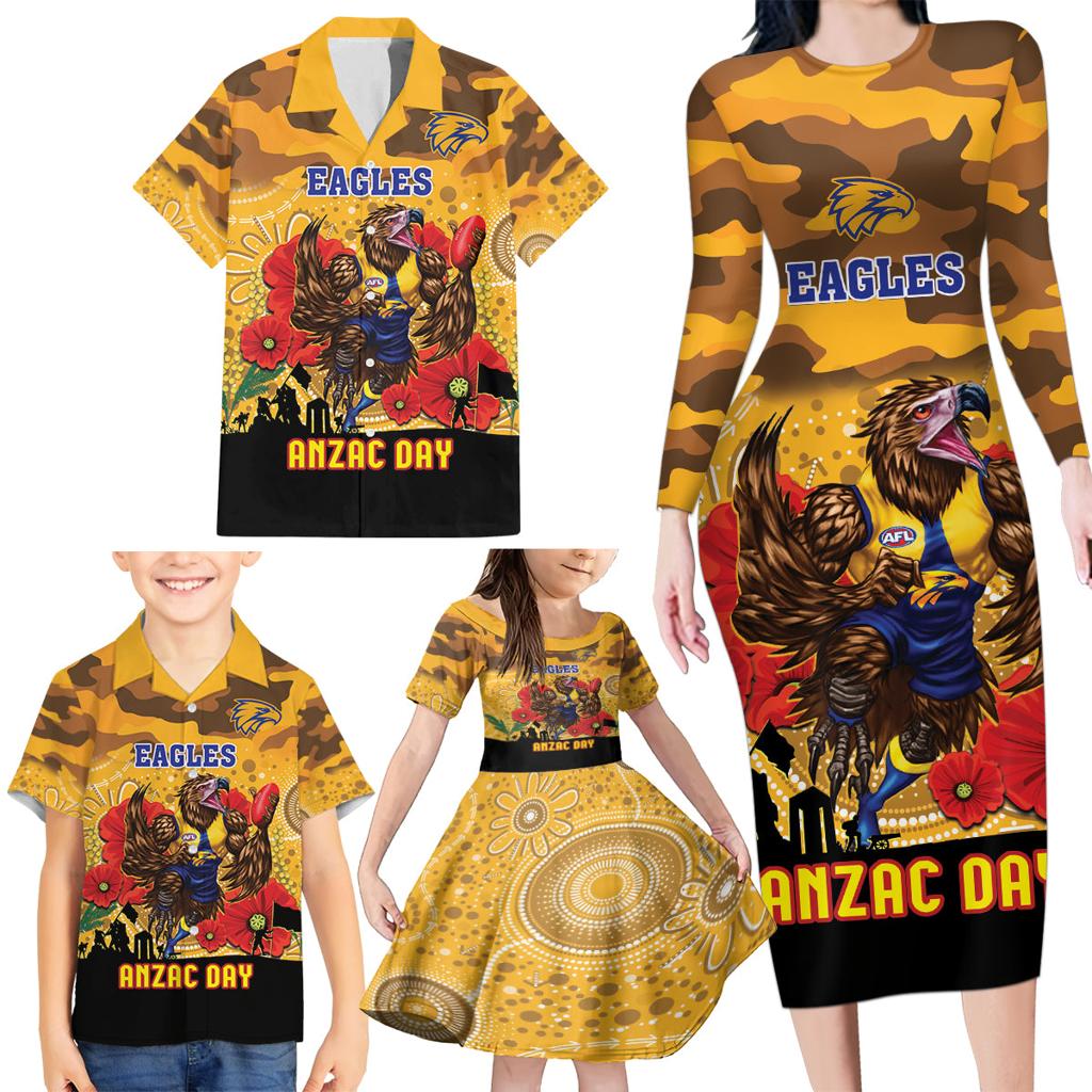 Custom Eagles Football ANZAC Family Matching Long Sleeve Bodycon Dress and Hawaiian Shirt Gallipoli Camouflage With Poppies