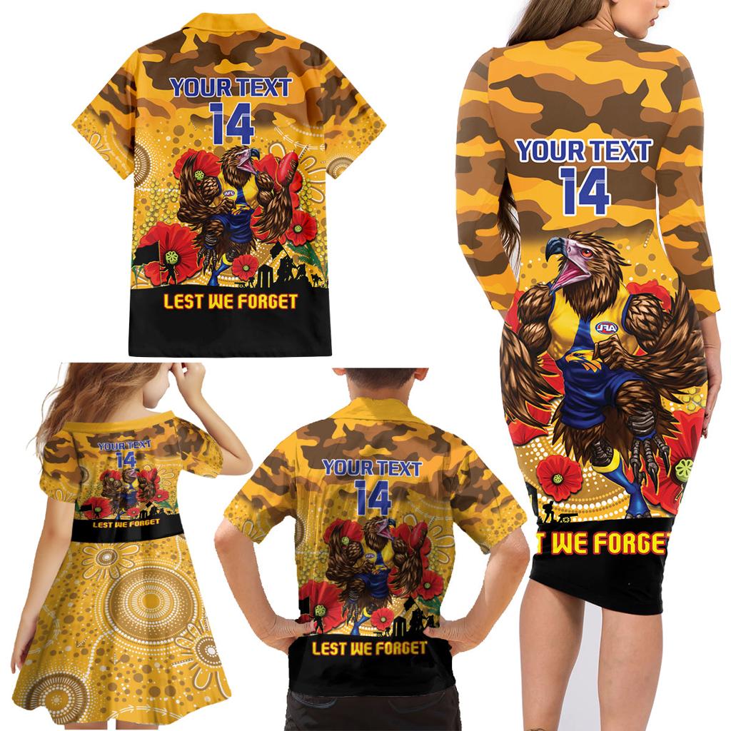 Custom Eagles Football ANZAC Family Matching Long Sleeve Bodycon Dress and Hawaiian Shirt Gallipoli Camouflage With Poppies