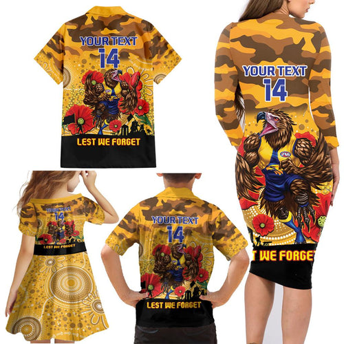 Custom Eagles Football ANZAC Family Matching Long Sleeve Bodycon Dress and Hawaiian Shirt Gallipoli Camouflage With Poppies