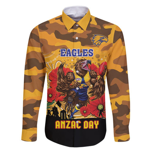 Custom Eagles Football ANZAC Family Matching Long Sleeve Bodycon Dress and Hawaiian Shirt Gallipoli Camouflage With Poppies