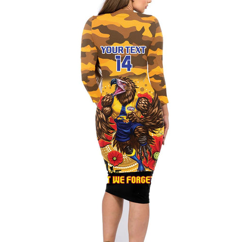 Custom Eagles Football ANZAC Family Matching Long Sleeve Bodycon Dress and Hawaiian Shirt Gallipoli Camouflage With Poppies