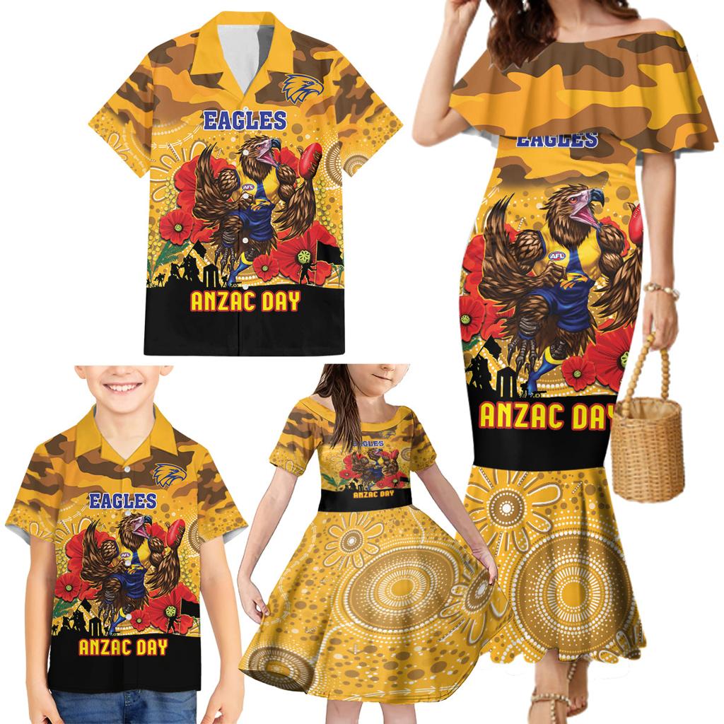 Custom Eagles Football ANZAC Family Matching Mermaid Dress and Hawaiian Shirt Gallipoli Camouflage With Poppies