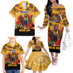 Custom Eagles Football ANZAC Family Matching Off Shoulder Long Sleeve Dress and Hawaiian Shirt Gallipoli Camouflage With Poppies