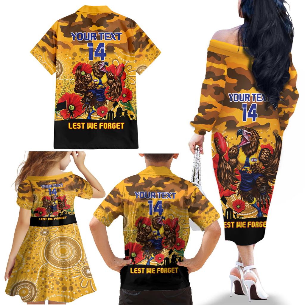 Custom Eagles Football ANZAC Family Matching Off Shoulder Long Sleeve Dress and Hawaiian Shirt Gallipoli Camouflage With Poppies