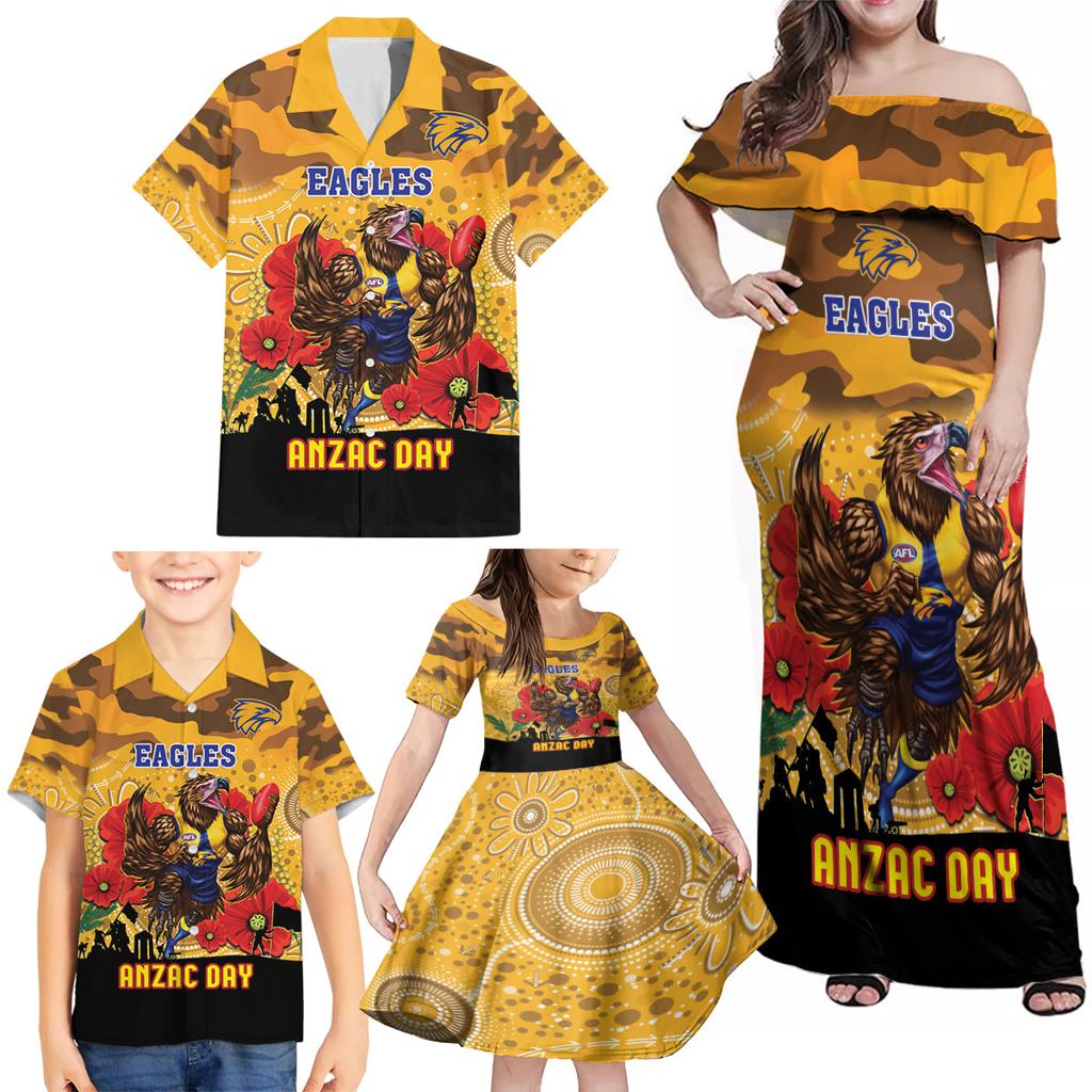 Custom Eagles Football ANZAC Family Matching Off Shoulder Maxi Dress and Hawaiian Shirt Gallipoli Camouflage With Poppies
