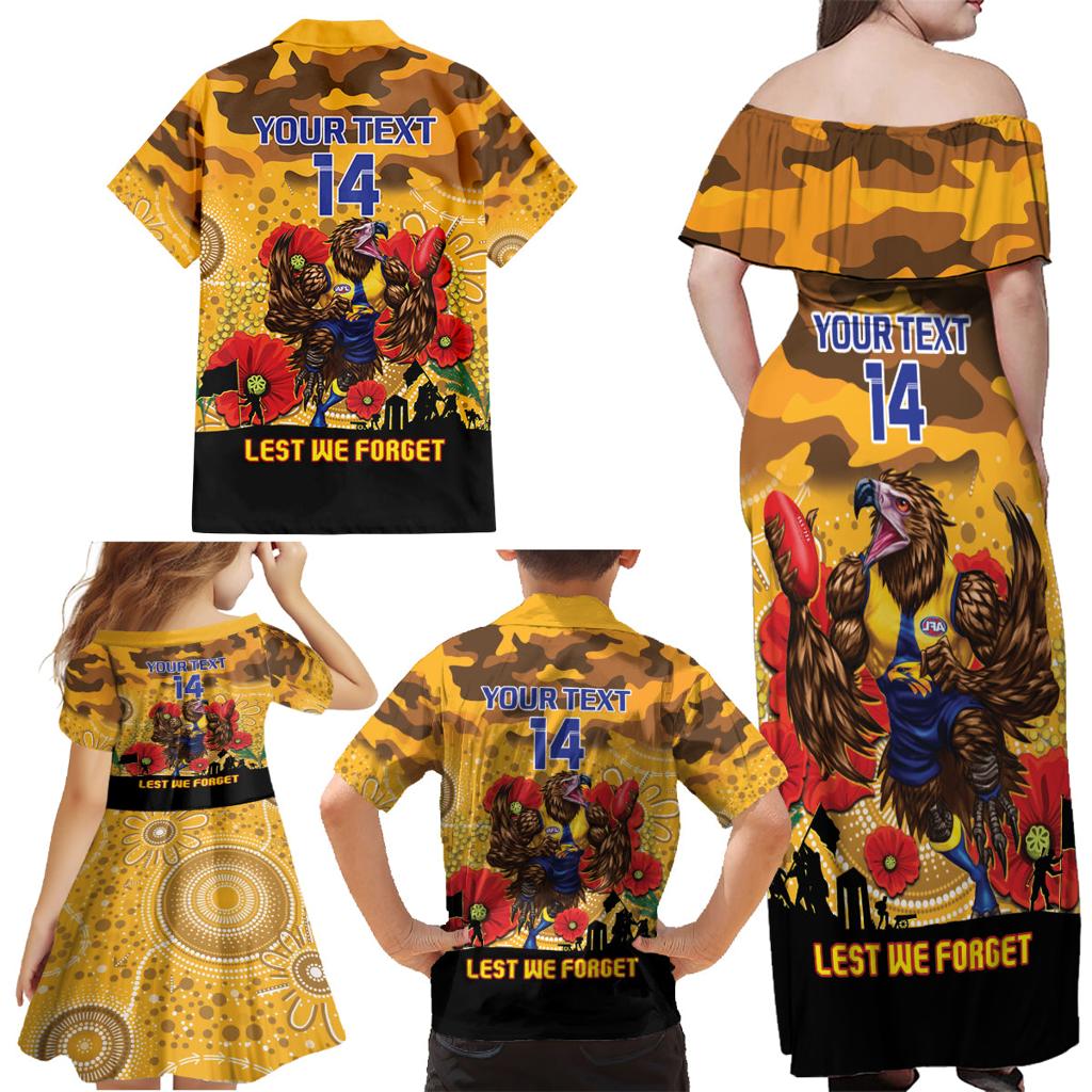 Custom Eagles Football ANZAC Family Matching Off Shoulder Maxi Dress and Hawaiian Shirt Gallipoli Camouflage With Poppies