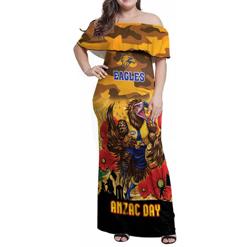 Custom Eagles Football ANZAC Family Matching Off Shoulder Maxi Dress and Hawaiian Shirt Gallipoli Camouflage With Poppies