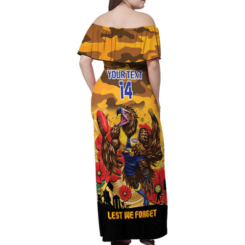 Custom Eagles Football ANZAC Family Matching Off Shoulder Maxi Dress and Hawaiian Shirt Gallipoli Camouflage With Poppies