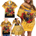 Custom Eagles Football ANZAC Family Matching Off Shoulder Short Dress and Hawaiian Shirt Gallipoli Camouflage With Poppies