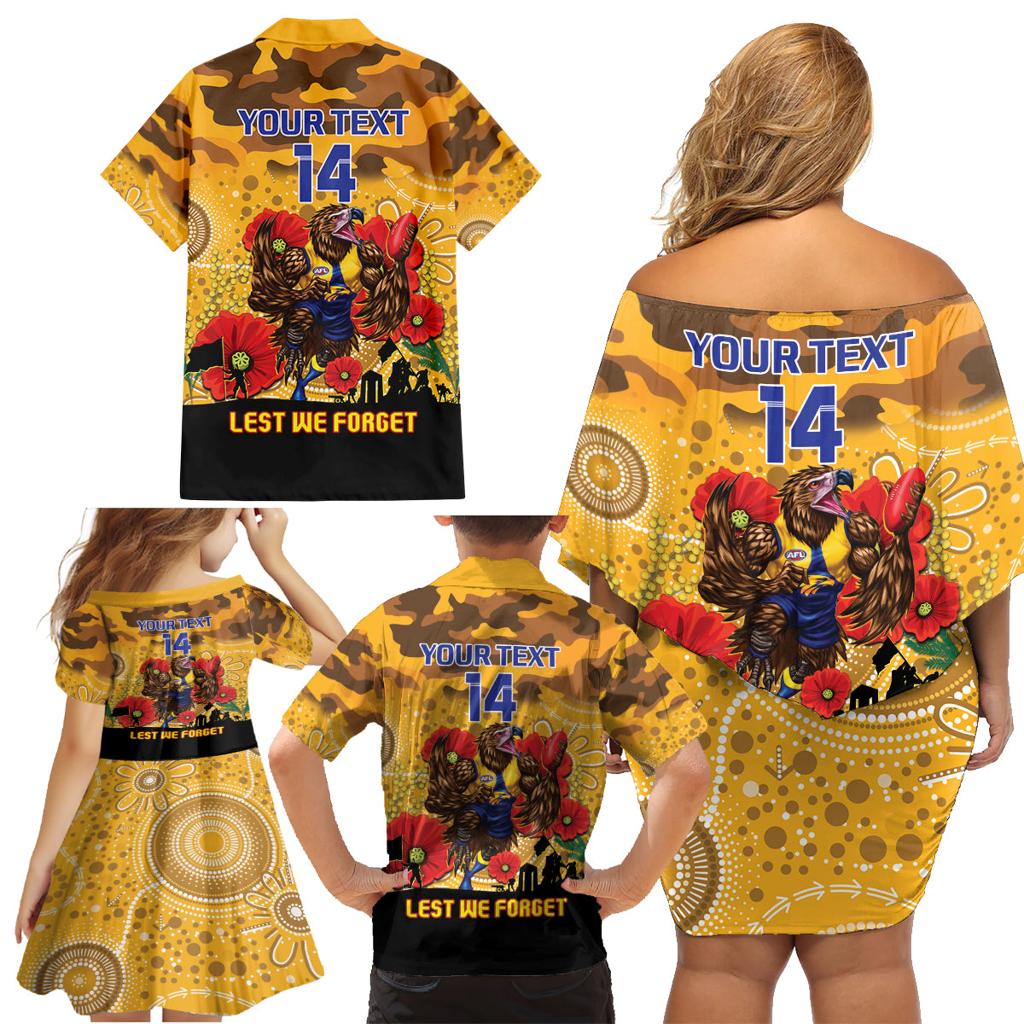 Custom Eagles Football ANZAC Family Matching Off Shoulder Short Dress and Hawaiian Shirt Gallipoli Camouflage With Poppies