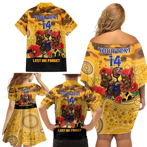 Custom Eagles Football ANZAC Family Matching Off Shoulder Short Dress and Hawaiian Shirt Gallipoli Camouflage With Poppies