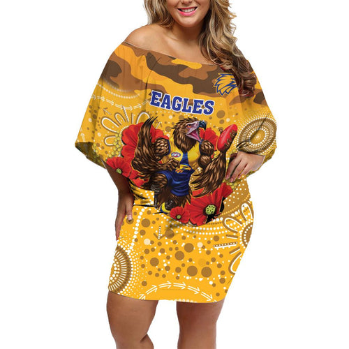 Custom Eagles Football ANZAC Family Matching Off Shoulder Short Dress and Hawaiian Shirt Gallipoli Camouflage With Poppies