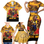 Custom Eagles Football ANZAC Family Matching Short Sleeve Bodycon Dress and Hawaiian Shirt Gallipoli Camouflage With Poppies