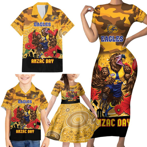 Custom Eagles Football ANZAC Family Matching Short Sleeve Bodycon Dress and Hawaiian Shirt Gallipoli Camouflage With Poppies