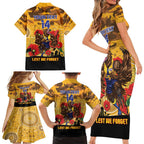Custom Eagles Football ANZAC Family Matching Short Sleeve Bodycon Dress and Hawaiian Shirt Gallipoli Camouflage With Poppies