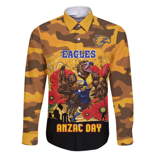 Custom Eagles Football ANZAC Family Matching Short Sleeve Bodycon Dress and Hawaiian Shirt Gallipoli Camouflage With Poppies