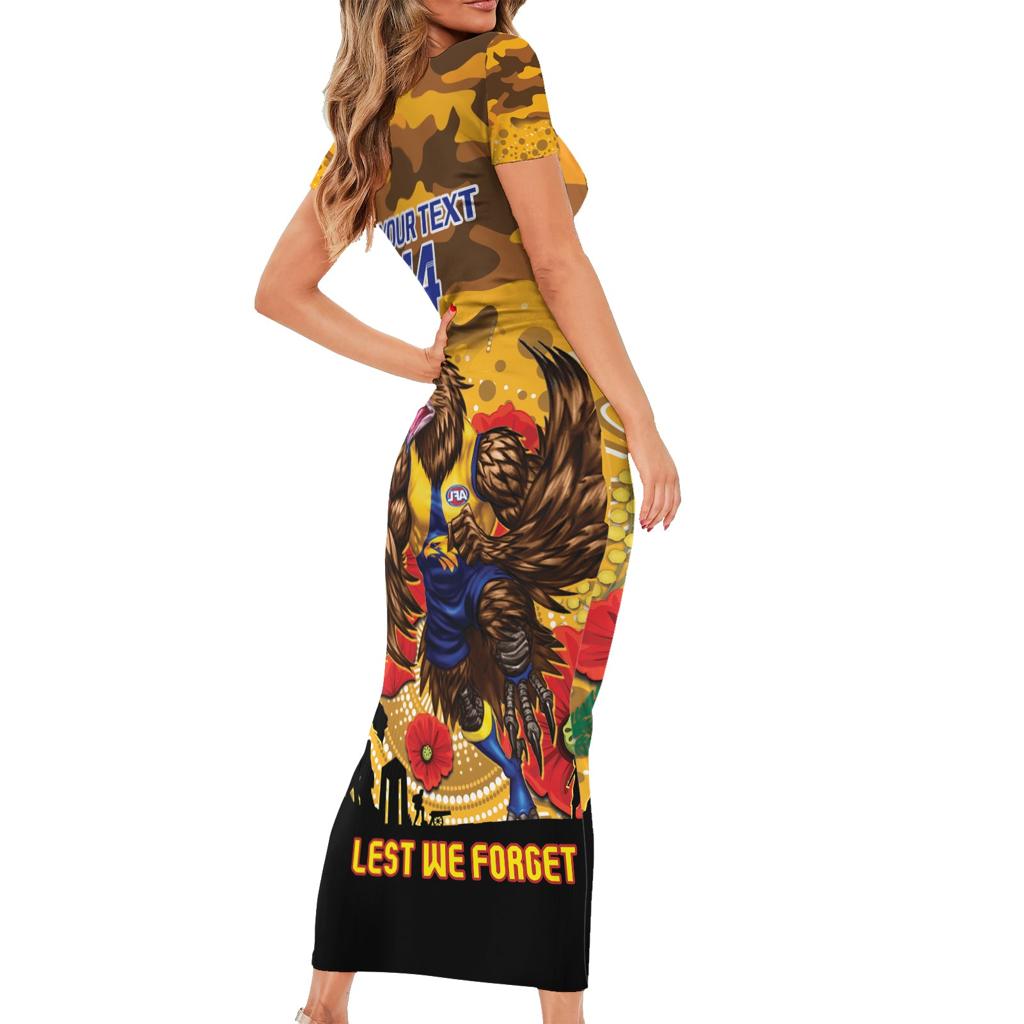 Custom Eagles Football ANZAC Family Matching Short Sleeve Bodycon Dress and Hawaiian Shirt Gallipoli Camouflage With Poppies