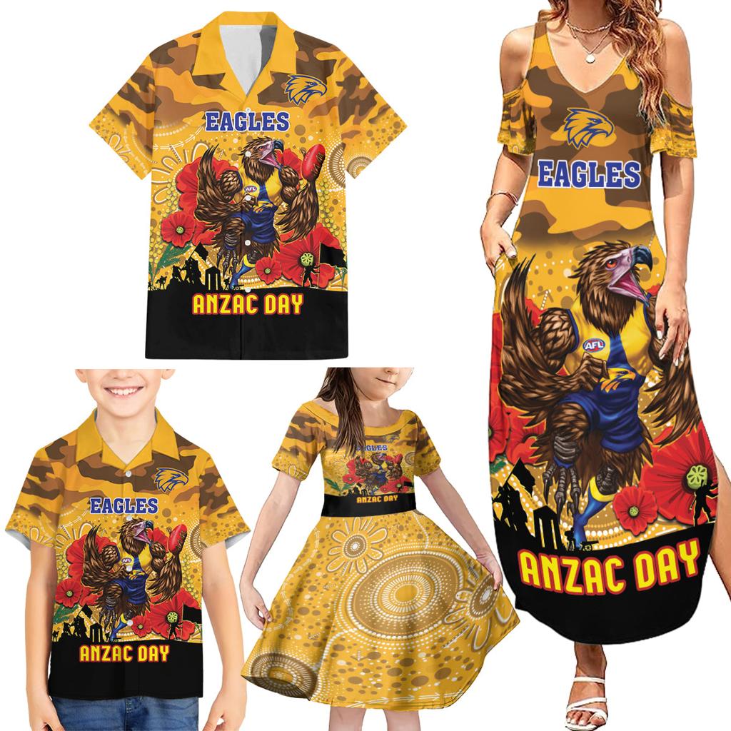 Custom Eagles Football ANZAC Family Matching Summer Maxi Dress and Hawaiian Shirt Gallipoli Camouflage With Poppies