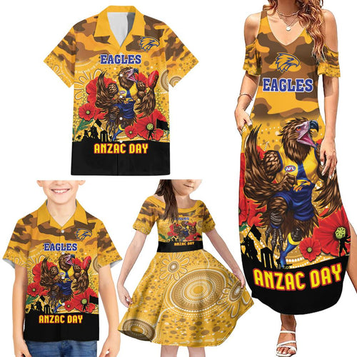 Custom Eagles Football ANZAC Family Matching Summer Maxi Dress and Hawaiian Shirt Gallipoli Camouflage With Poppies