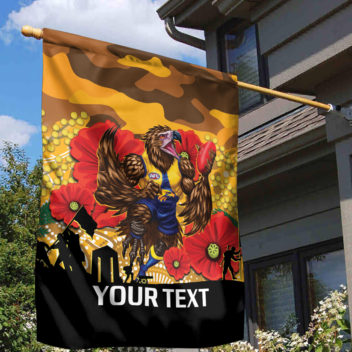 Custom Eagles Football ANZAC Garden Flag Gallipoli Camouflage With Poppies