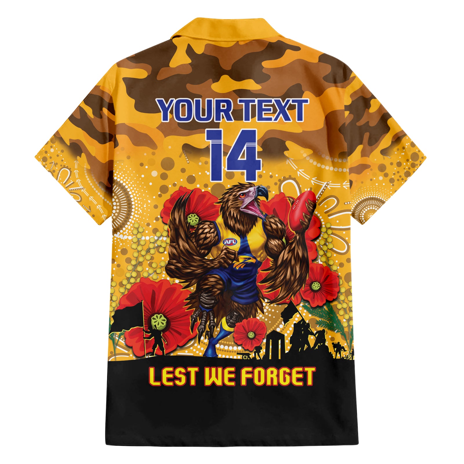 Custom Eagles Football ANZAC Hawaiian Shirt Gallipoli Camouflage With Poppies