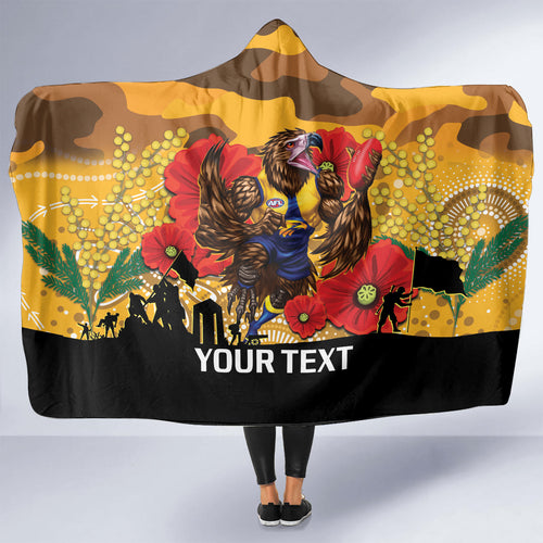 Custom Eagles Football ANZAC Hooded Blanket Gallipoli Camouflage With Poppies